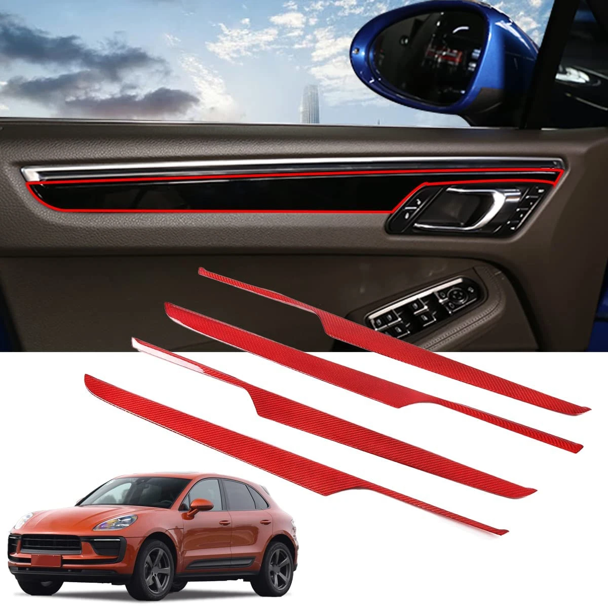 

For Porsche Macan 2014-2023 Real Carbon Fiber Car Door Inner Door Panel Trim Strip Cover Decorative Car Inner Accessoies