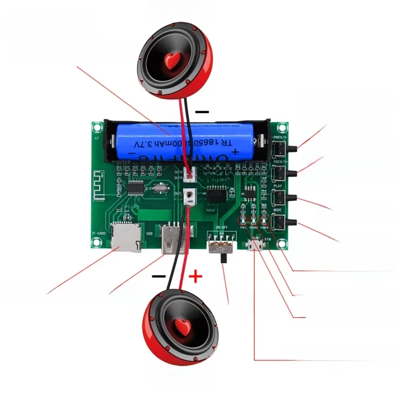 PAM8403 Mini wzmacniacz Bluetooth karta audio 5W * 2 bateria litowa śpiewająca maszyna USB karta TF podwójny głośnik kanałowy DIY A150 — zdjęcie 2