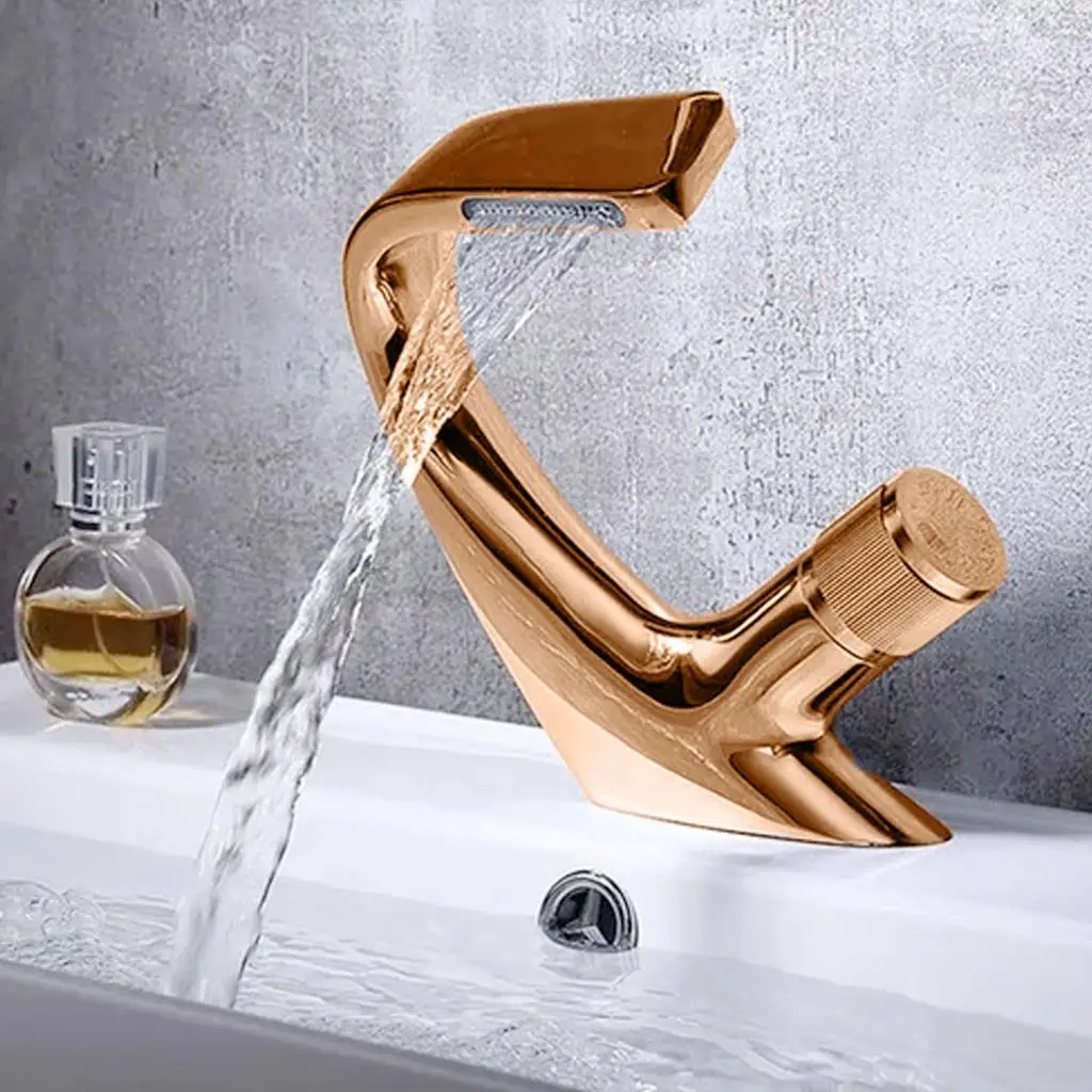 Torneira Pia Banheiro Lavabo Cuba Luxo Gourmet Cascata Misturador Monocomando 1227m Rosa Gold