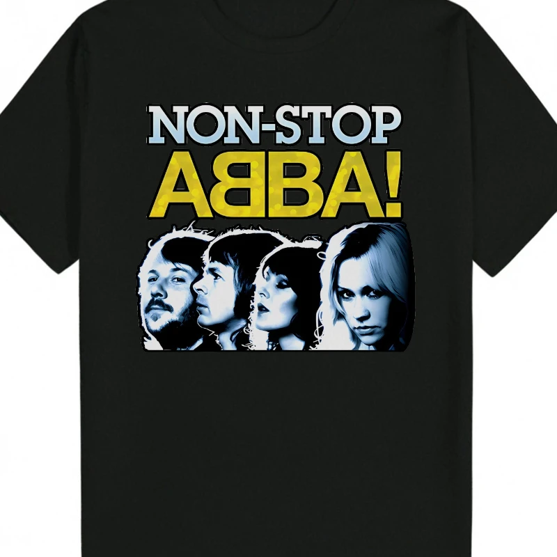 

Men'S Casual Crew Neck T-Shirt with Non Stop ABBA! Graphic Black Pure Cotton Regular Fit Light Stretch Casual Attire Tee Playful