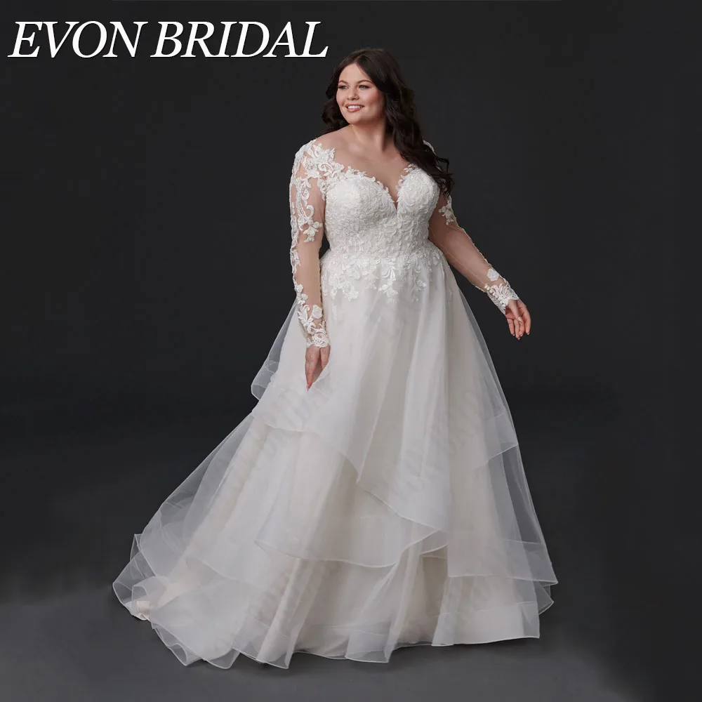 Evon Bridal exquisito vestido de novia sin espalda tamaño extra calcomanía de manga laEVON-vestido de novia exquisito con Espalda descubierta, traje