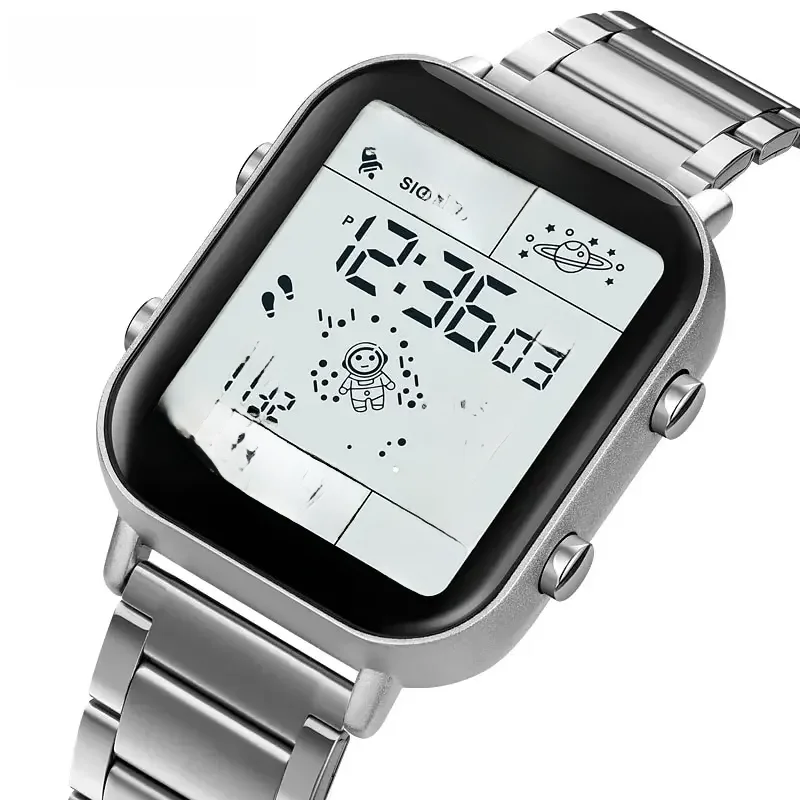 SKMEI-Montre-bracelet numérique pour homme, podomètre de sport, affichage rétro-4.2, chronomètre, compte à rebours, calendrier, calcul des calories, horloge