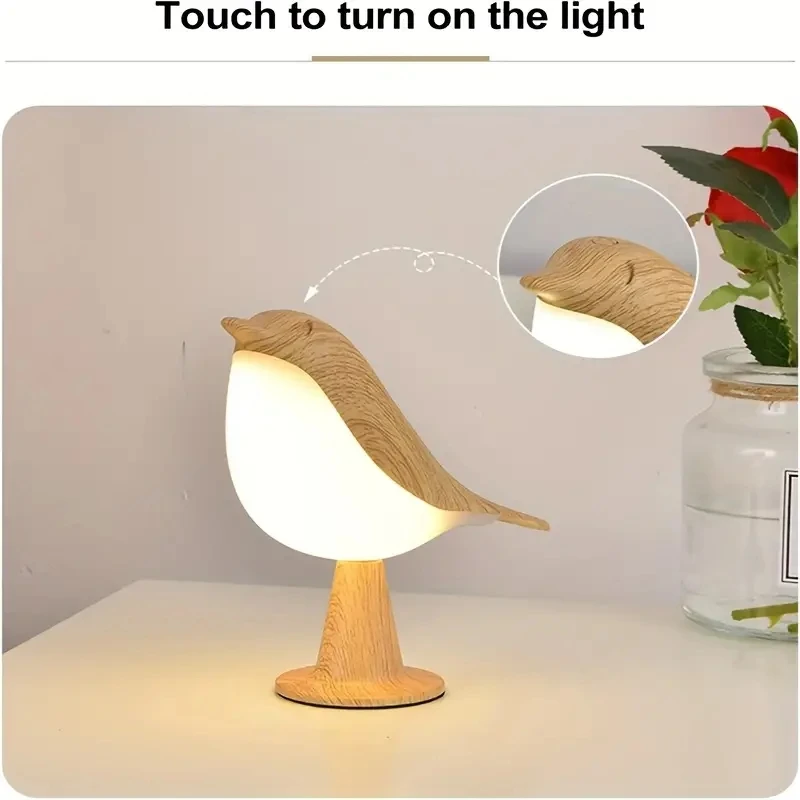 Modern Simple Magpie LED 3 Colors Bedside Lamp Wooden Bird Night Light Touch Control Bedroom Table Reading Lamp Home Decor Light