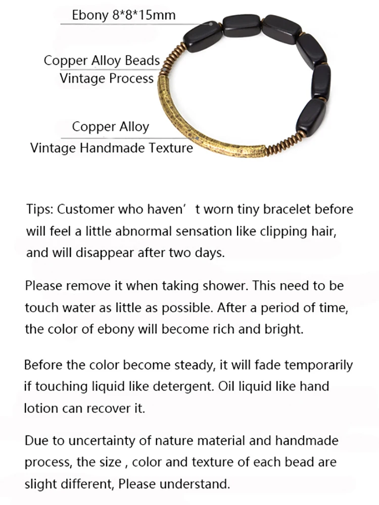 Hammered Brass Ebony Rosary Beads Bracelet Black Wood Spiritual  Male Female Wristbands For Men Women Metal Wrist Ornament
