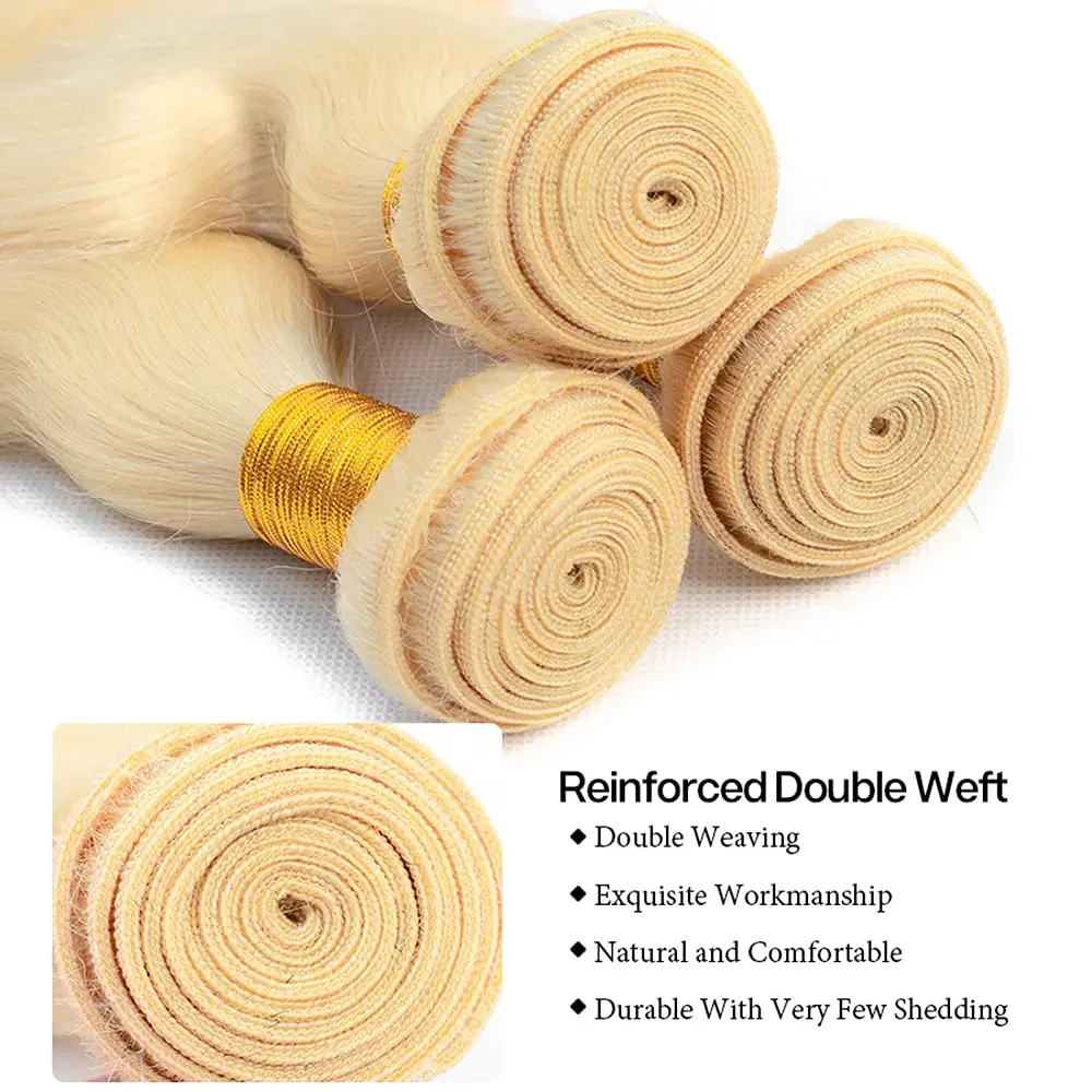 613 블론드 바디 웨이브 인모 1 3 묶음 100% 미가공 12A 브라질리언 버진 인모 헤어 익스텐션 퀵 위브 번들 헤어