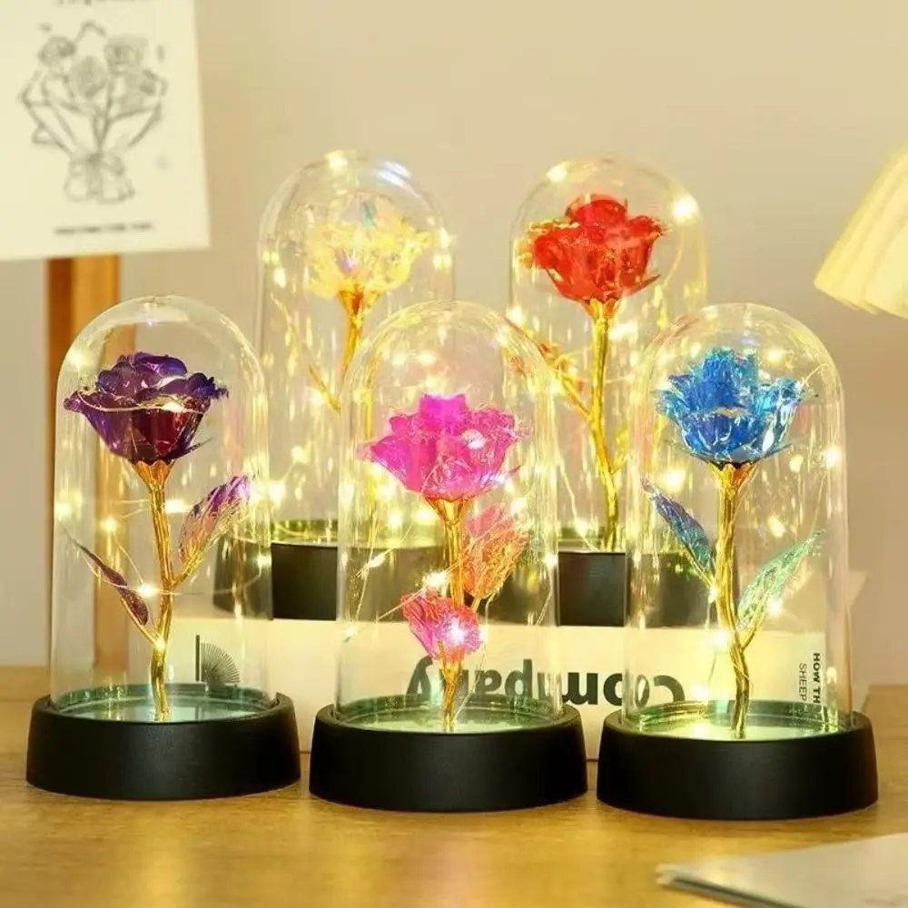 Rosa Encantada con Luz LED - Flor Eterna Decorativa en Cúpula de Acrílico