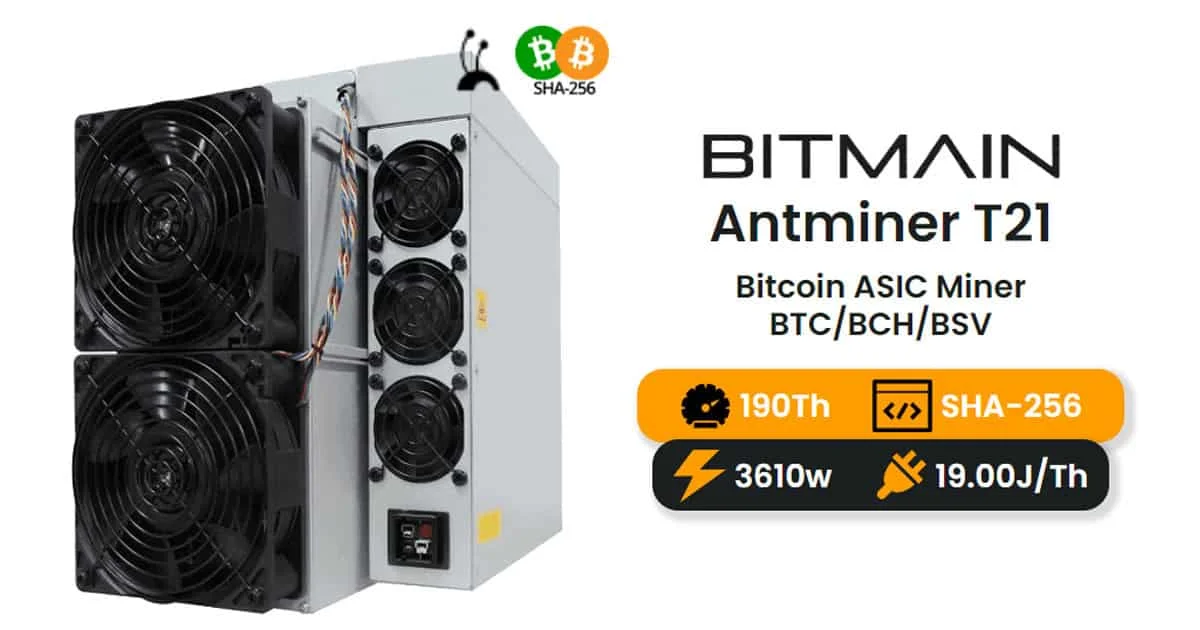 أفضل عرض DC 10 واحصل على 6 مجانًا من Bitmain Antminer T21 190TH/s |   جهاز تعدين البيتكوين