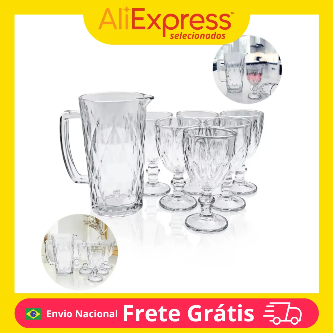 Game 6 Bowl And 1 Jar 1L Thick Glass Texture Diamond Ideal For Party-IMMEDIATE SHIP FOR ALL BRAZIL