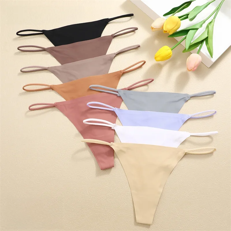 FINETOO 3 szt. Damskie bezszwowe stringi seksowne majtki bikini z niską talią kobiece kalesony bezśladowe damskie jednokolorowe T-back XS-XL — zdjęcie 2