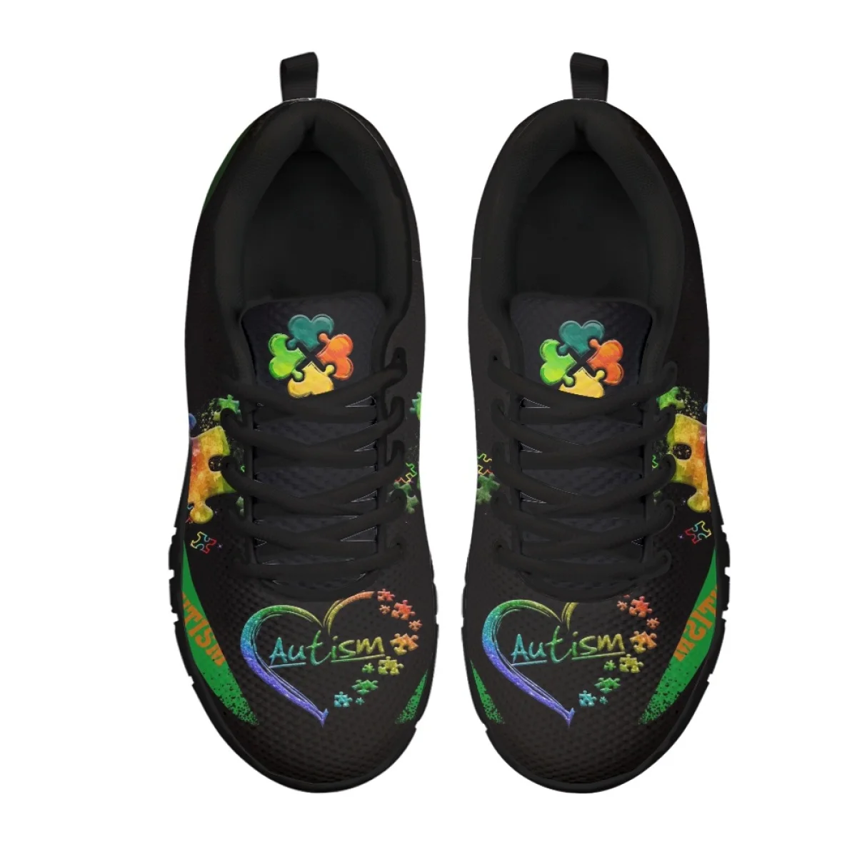 INSTANTARTS 2023 Ladies Lace-up Sneakers Autism Awareness Love Design Breathable Flat Shoes for Women Shockproof Sport Sneakers