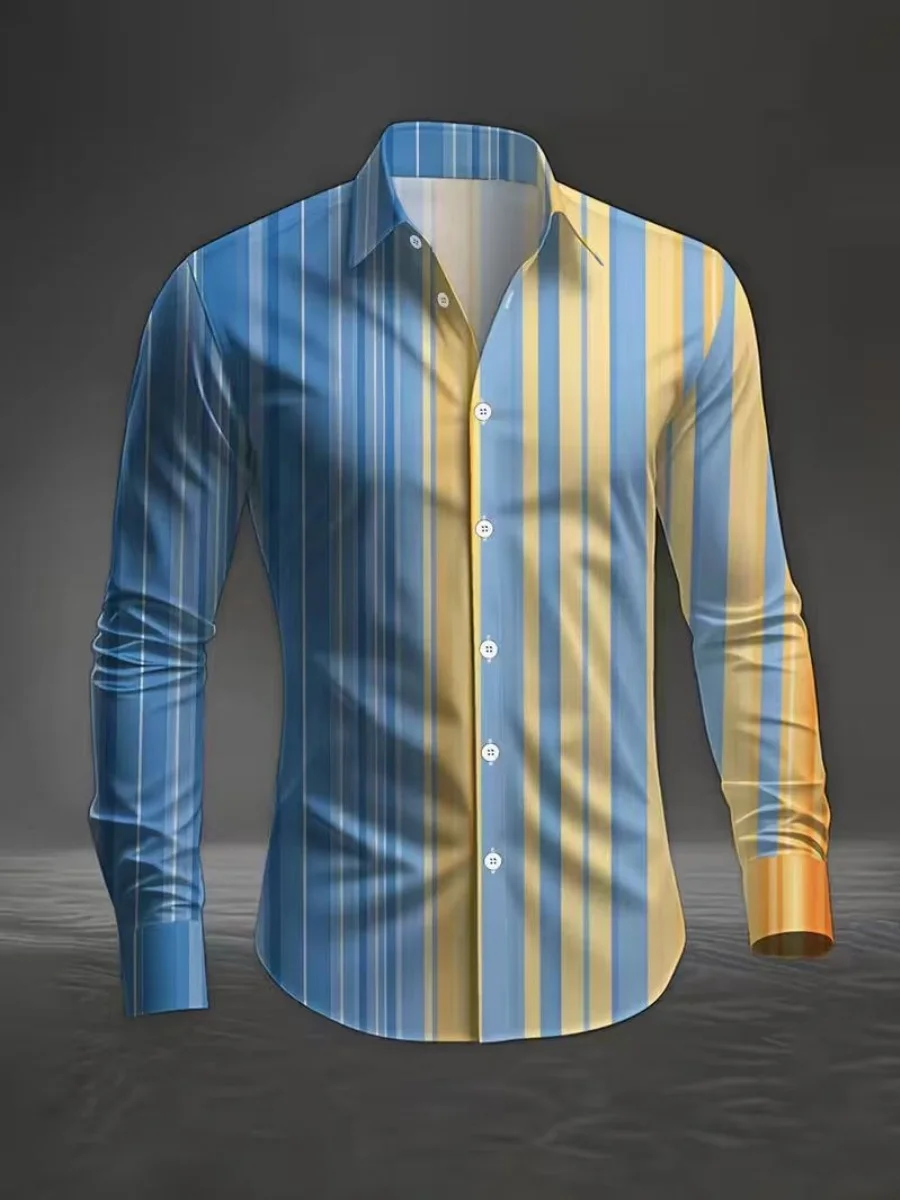 

2026 New Striped Men's Party Top, Comfortable and Soft, Luxurious Outdoor Streetwear Style, Button-Down Collar.