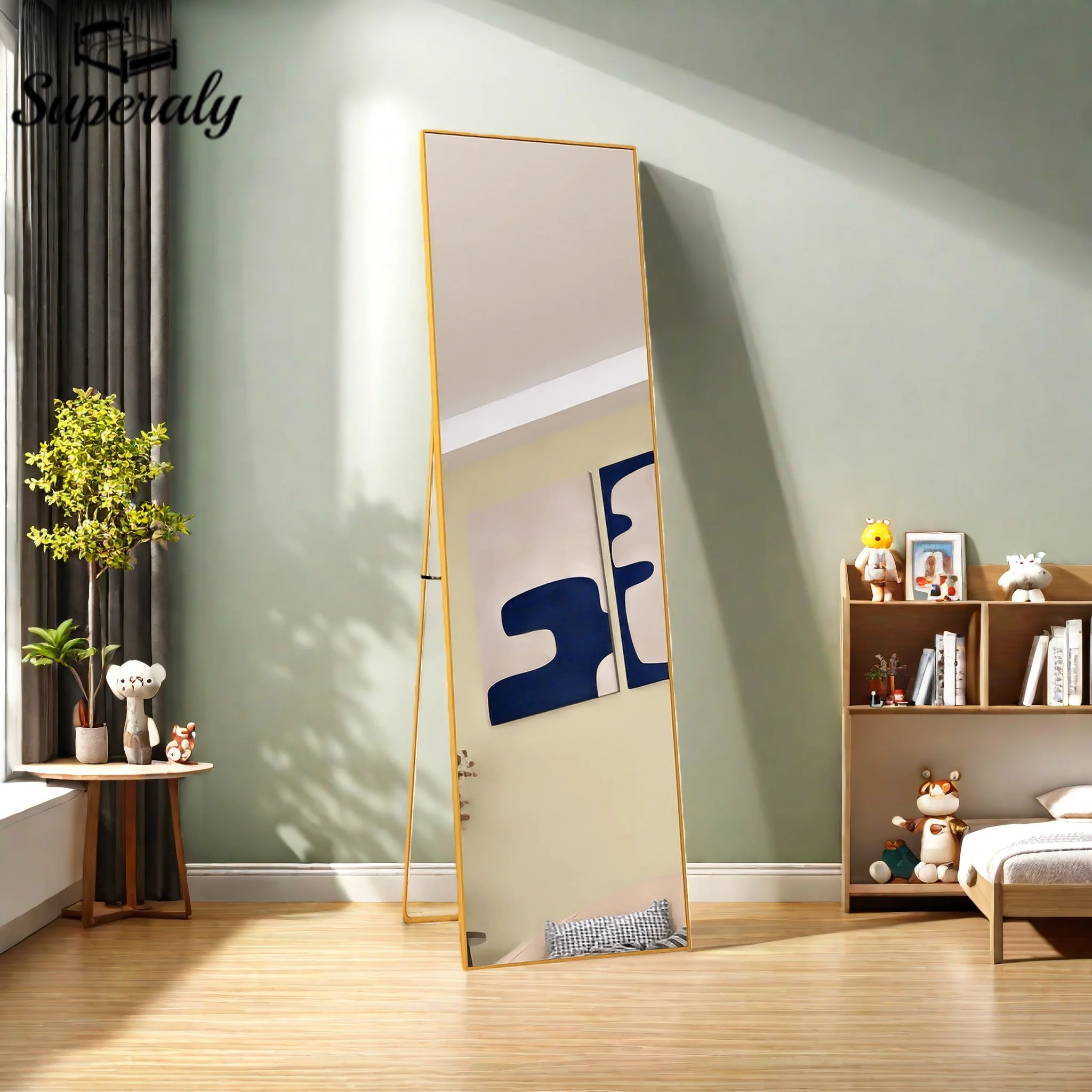 Superaly 140×40cm Ganzkörperspiegel Freistehender Bodenspiegel Ganzkörperspiegel für Wohnzimmer Dekorative Spiegel Raumdekoration