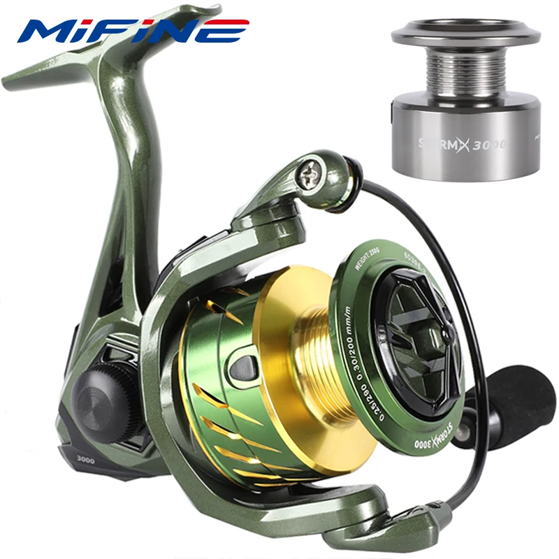 

MIFINE-STORM X Spinning Fishing Reel, Max Drag, 9 + 1BB, 5.2:1 Spare Spool, Saltwater, Freshwater, Carp Wheel, 12kg Max Drag