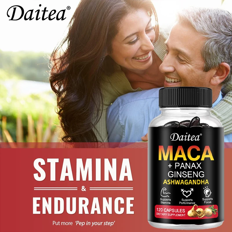 Maca Root Cápsulas com Extrato de Ginseng Vermelho, Suporta Energia, Resistência e Desempenho, Maca Negra