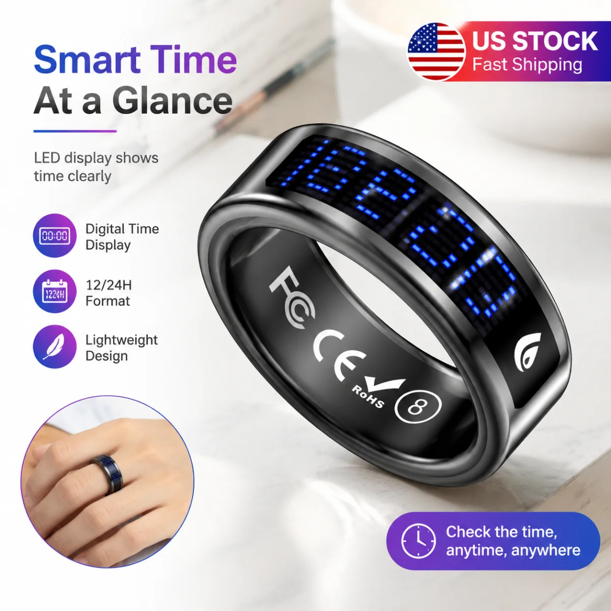 Display Time Smart Ring R11C Smart Ring Men Women Display Screen Gesture Swipe Video Smartring Waterproof Heart Rate Sleep Monitor Qring for Android IOS