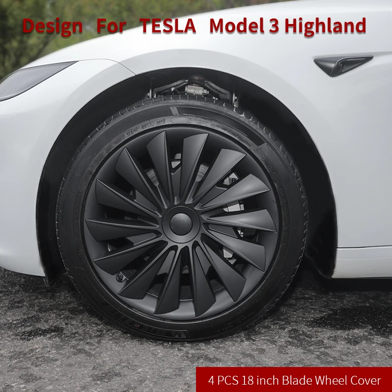 4PCS Radkappe Neue Model3 Highland 2023-2024 18 Zoll Neue Klinge Rad Kappe Volle Felge Abdeckung für Tesla Ersatz Automobil Zubehör