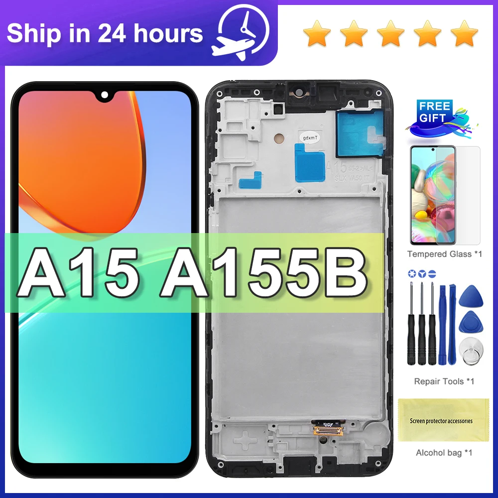 samsung-a15-4g-oled-lcdディスプレイ-a155f-a155m-タッチスクリーンデジタイザー-フレーム付き、samsung-a15-5g用、動作確認済み100