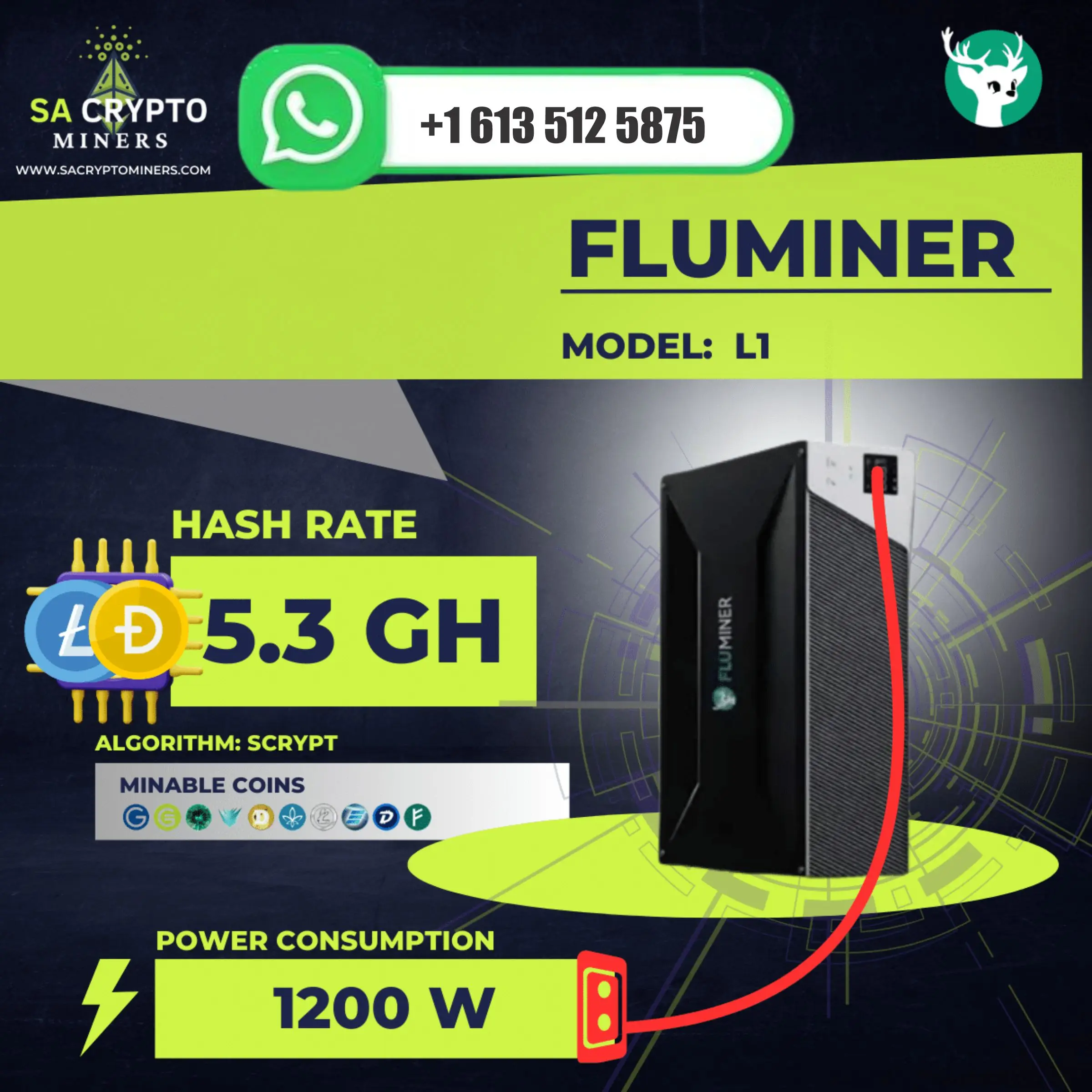 Акция JY Cosmic Deal: Купи 5, получи 3 бесплатно! Новинка! Майнер Fluminer L1 Pro 6Gh/s для монет DOGE, LTC, BEL, 1400W, 110-240V, В наличии