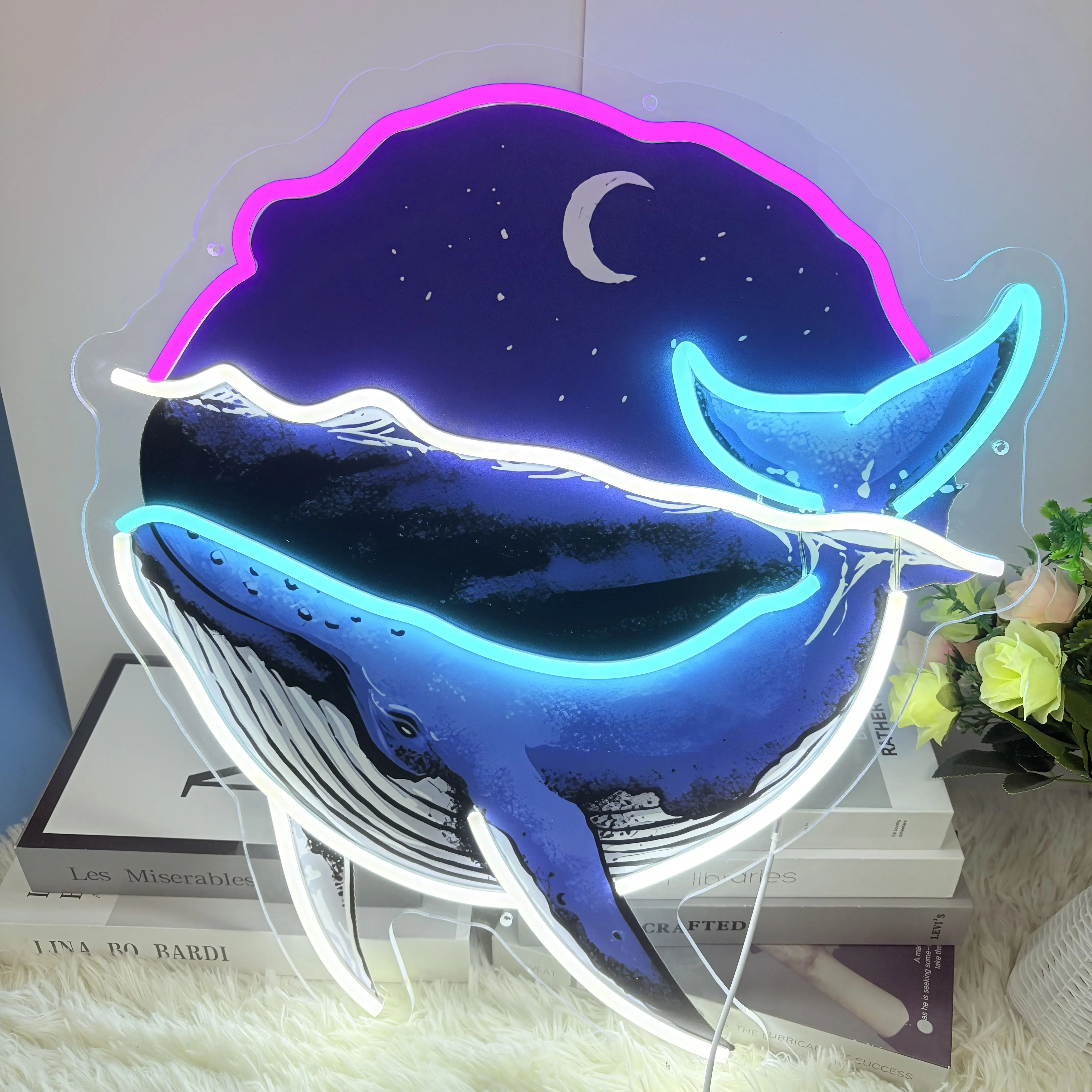 Blue Whale Ocean LED Neon Sign Wall Art Decor Bedroom Nursery Cute Animal Sign Birthday Gift for Children