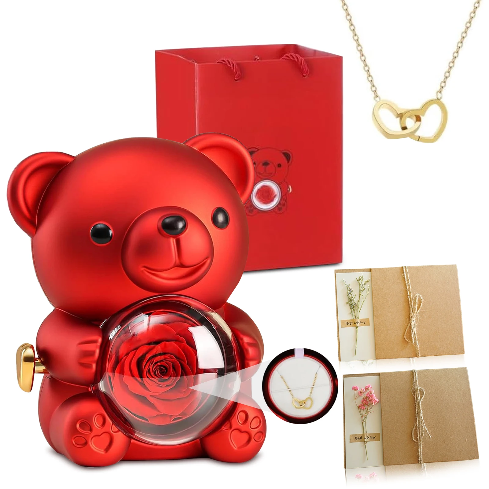 

1pc Cute Teddy Bear with Preserved Rose, A Real Rose Flower in Bear with Elegant Gift Box for Valentine's Day