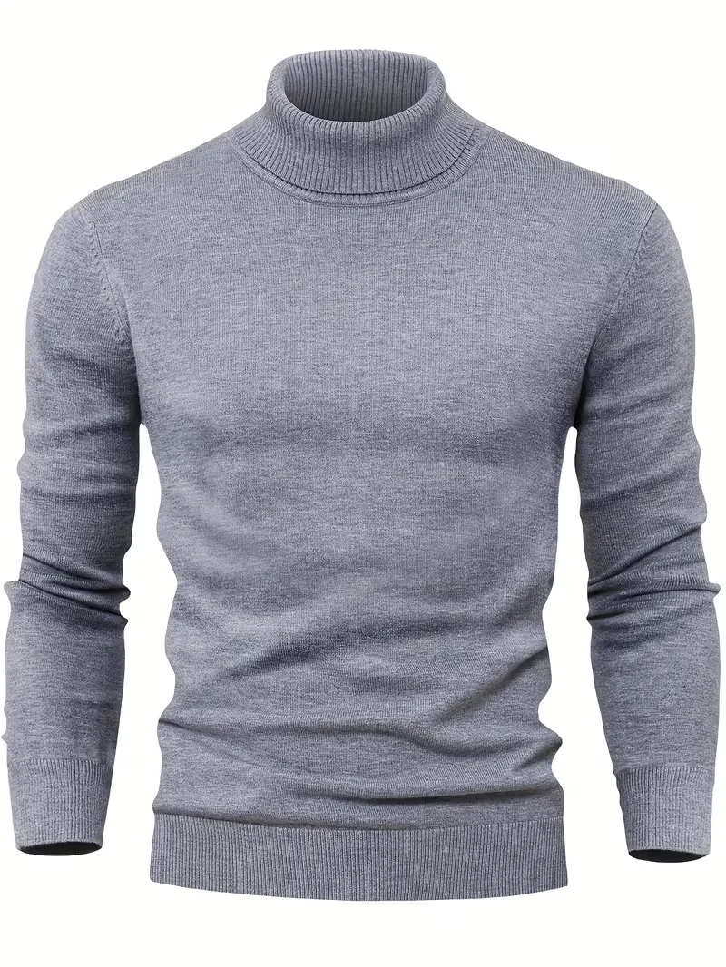2025 New Men'S Autumn And Winter High-Neck Sweater Base Layer, Solid Color Warm High-Quality Blended Fabric - Easy And Stylish Soft Knitted Pullover, Regular Fit for Business Casual, Perfect As a Holiday Gift