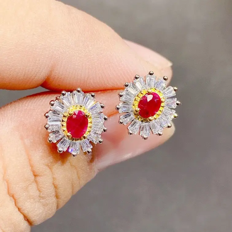 

KJJEAXCMY Boutique Jewelry Pure Natural Ruby Women's Earrings 925 Silver Inlaid Gift for Girlfriend
