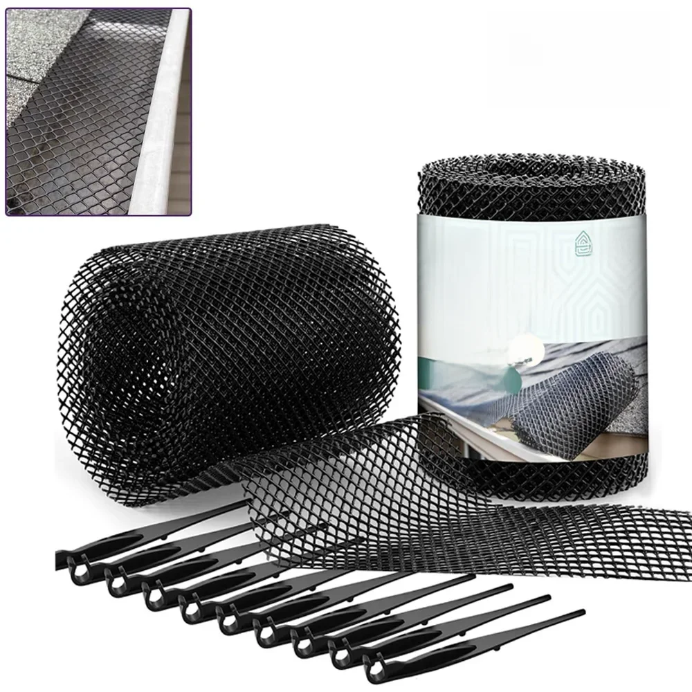 Plastic Gootbeschermer Mesh Roll Tuin Drainagebeschermer Bladpuin Blocker voor het voorkomen van verstopte afvoeren met 10-clip vast - afbeelding 2