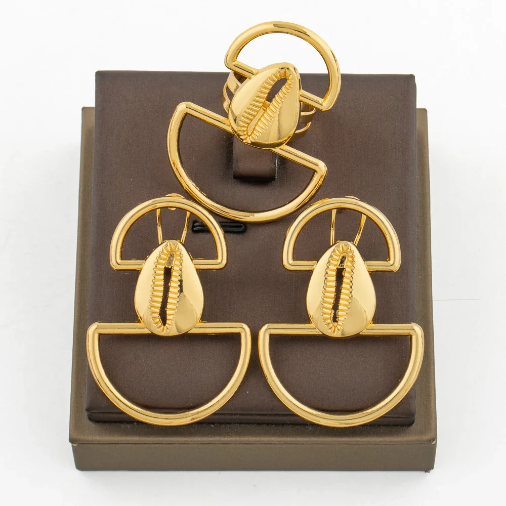 YM Ensemble de bijoux plaqués or pour dames, boucles d'oreilles à crochet exquis, bague de doigt, cadeaux pour les travailleurs de la fête, 03/Wear 3