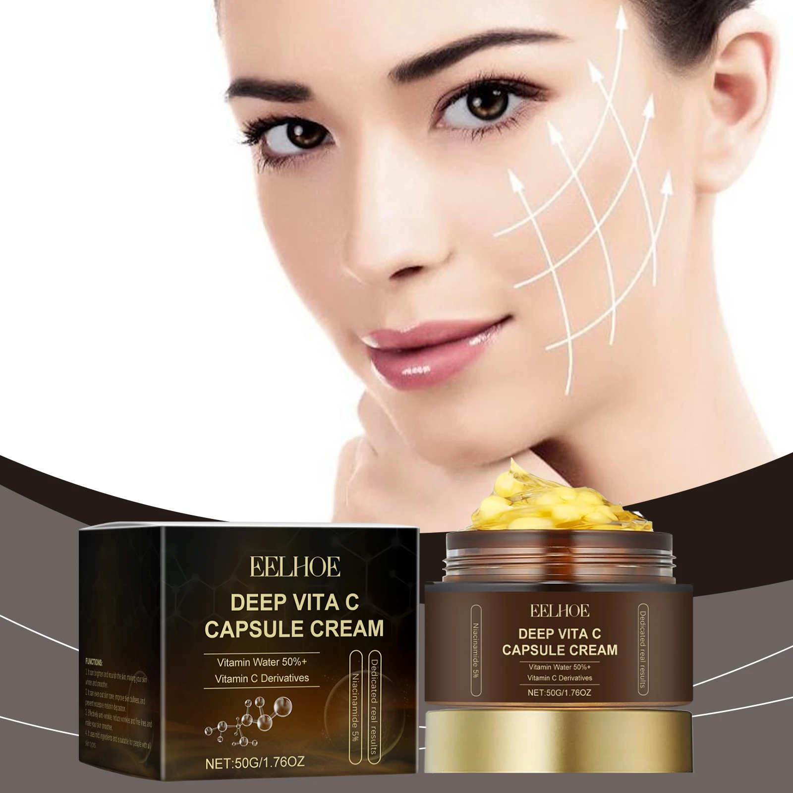 

50g Eelhoe Vitamin C Capsule Moisturizer Brightens Skin Fades Dark Spots Evens Tone Intense Hydration Daily Brightening Cream
