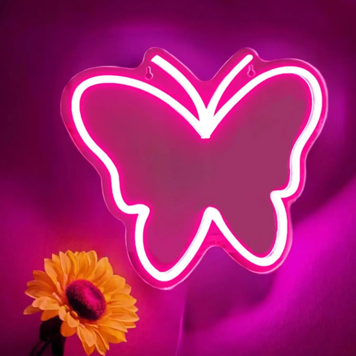 Butterfly Mirror Neon Sign, USB Powered Butterfly Mirror Led Neon Light Sign, Butterfly Light for Bedroom Girls Room Wall Decor