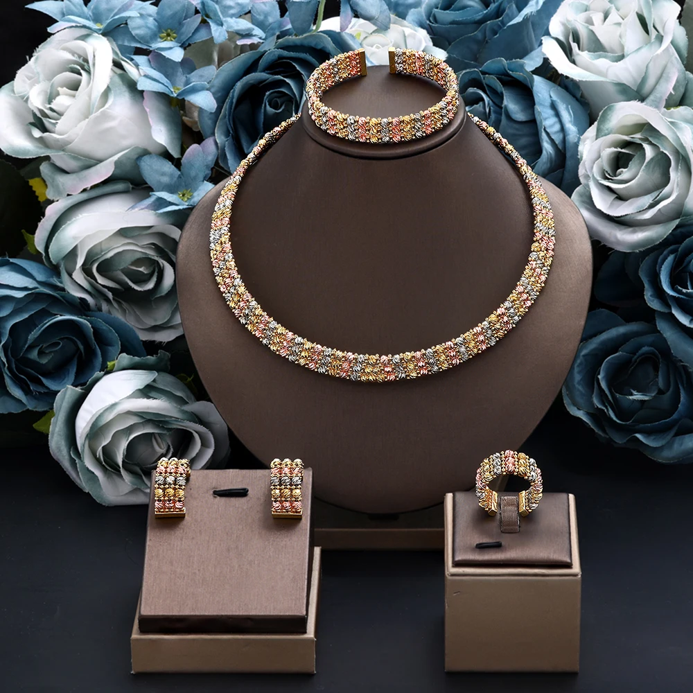 

Elegant 2pcs/Set Handmade Woven Golden & Multicolor Copper Beads Wave Line Open Cuff Bracelet Ring For Ladies Daily Wear