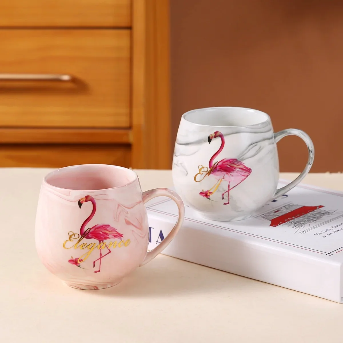 Tasse créative en céramique et marbre, tasse à café en forme de flamant rose, tasse à thé, bureau, Bar, cadeaux de Couple
