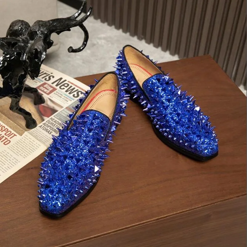 blue dress shoes with spikes Sophisticated Navy Blue Leather Penny Loafers