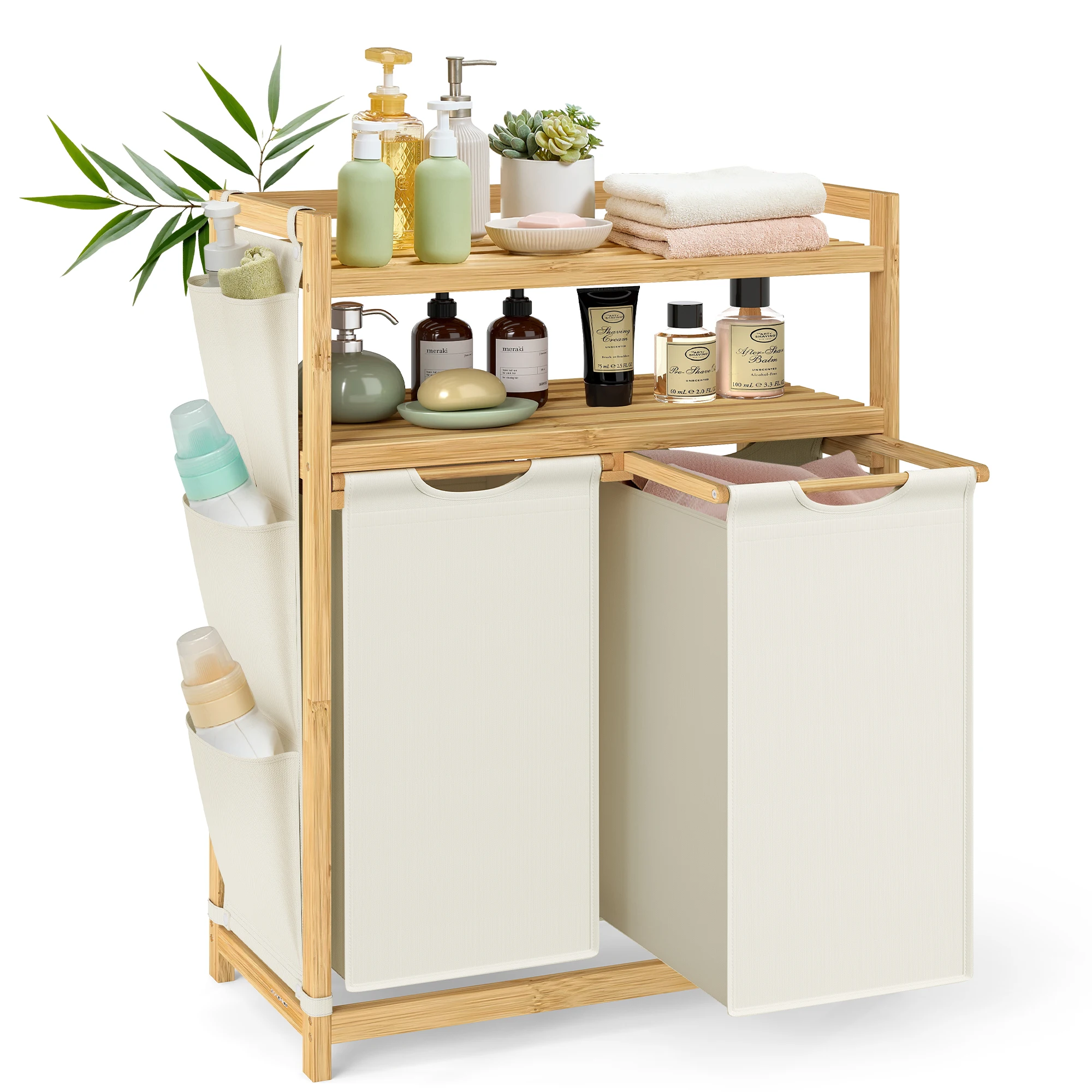 Curver Songmics Laundry Basket Made of Bamboo with Two Compartments, 100 L,