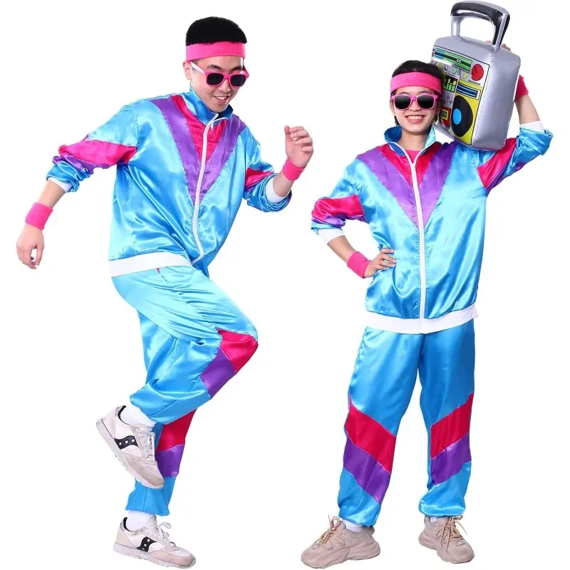 Trainingspak kostuums voor mannen jaren 90 hiphop schelp pak kostuum heren jaren '80 retro trainingspak jas disco kostuum windjack en broek - afbeelding 2