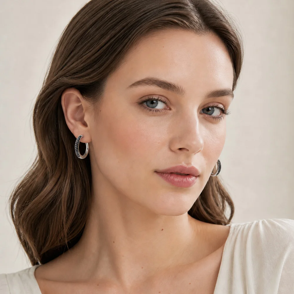 Klappbarer Creolen-Pflaster-Ohrring, europäischer Stil, glamouröser Modeschmuck für Frauen, brandneues Geschenk aus 925er Sterlingsilber – Detail 1