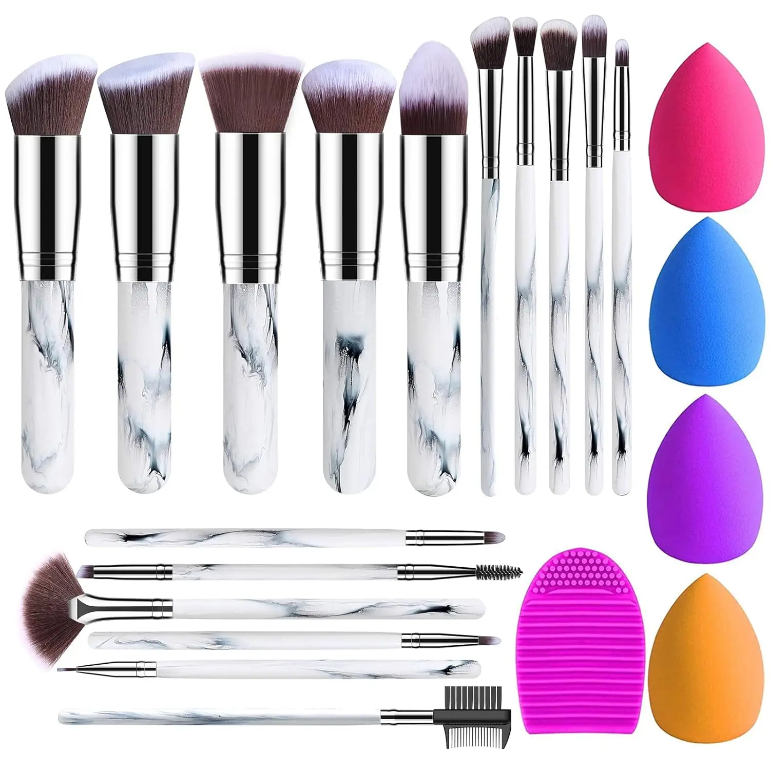 BESTOPE PRO 16Pcs Makeup Brushes Set, 4Pcs Beauty Blender Sponge Set and 1 Brush Cleaner, Premium Synthetic Foundation Brushes