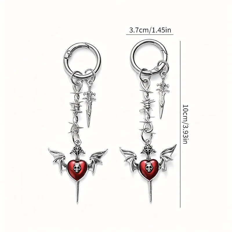 2 pieces of gothic-punk style bat-wing skull dagger pendants, suitable for Halloween, for both men and women, for daily wear