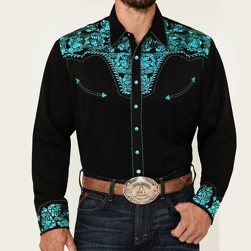 Men\'s Shirts Western Shirts Floral Cuffed Long Sleeves Button Print Clothing Fashion Designer Soft Clothes