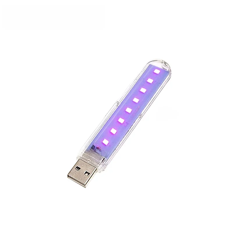 8 LED Mini UVA Portable USB lampe germicide 1.6W lumières de désinfection 12g lampes UV désinfection lumière germes tuer DC5V