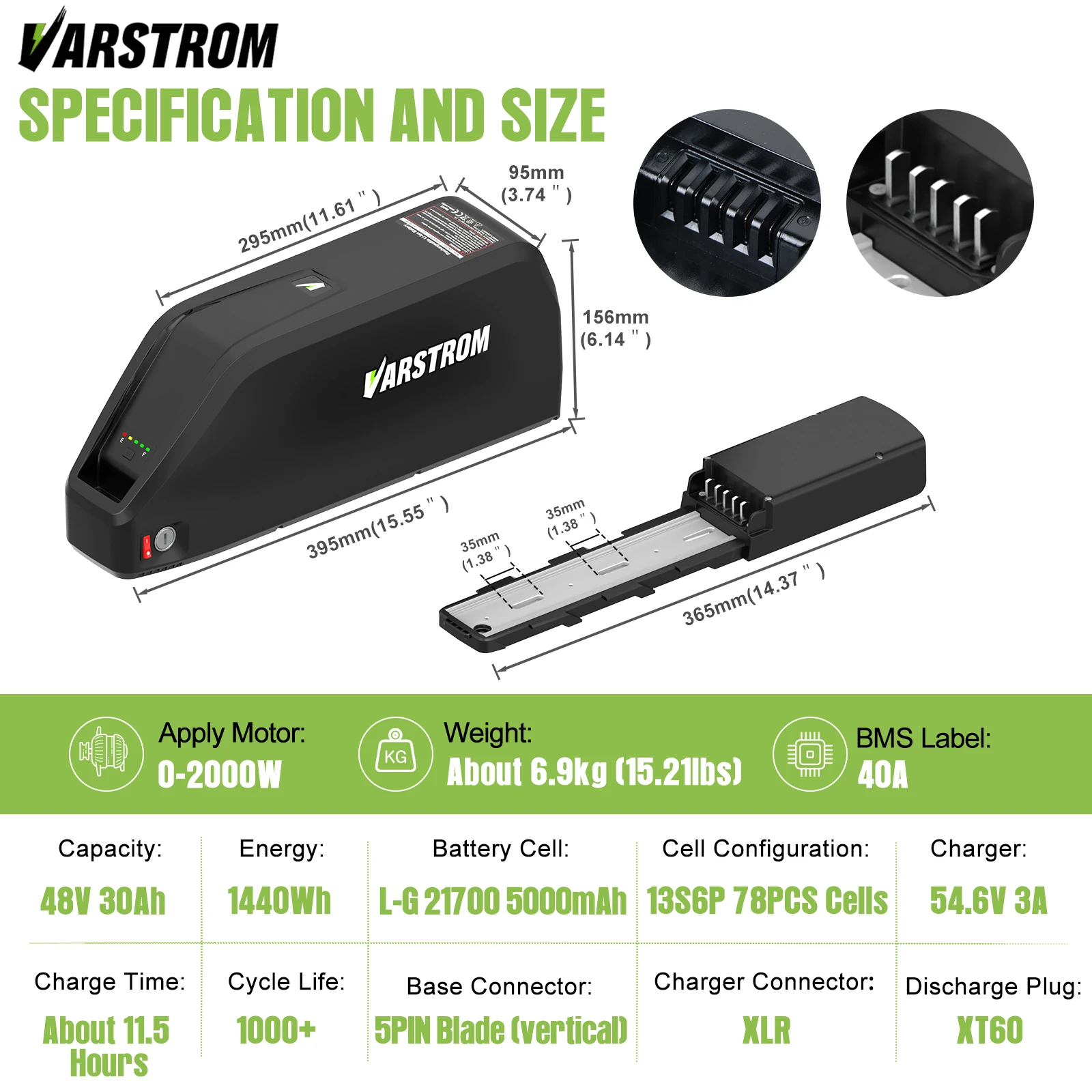 Varstrom E-Bike-Akku 36V 48V 52V 13Ah 16Ah 20Ah 25Ah 30Ah Leistungsstarker Lithium-Akku 21700 18650 Zellenpack 40A Smart BMS Lange Lebensdauer Original Elektrofahrrad-Akku, große Kapazität Hailong Max, Parrot, Gepäckträger hinten BBS TSDZ2 H400B JYLT Akku – Detail 20