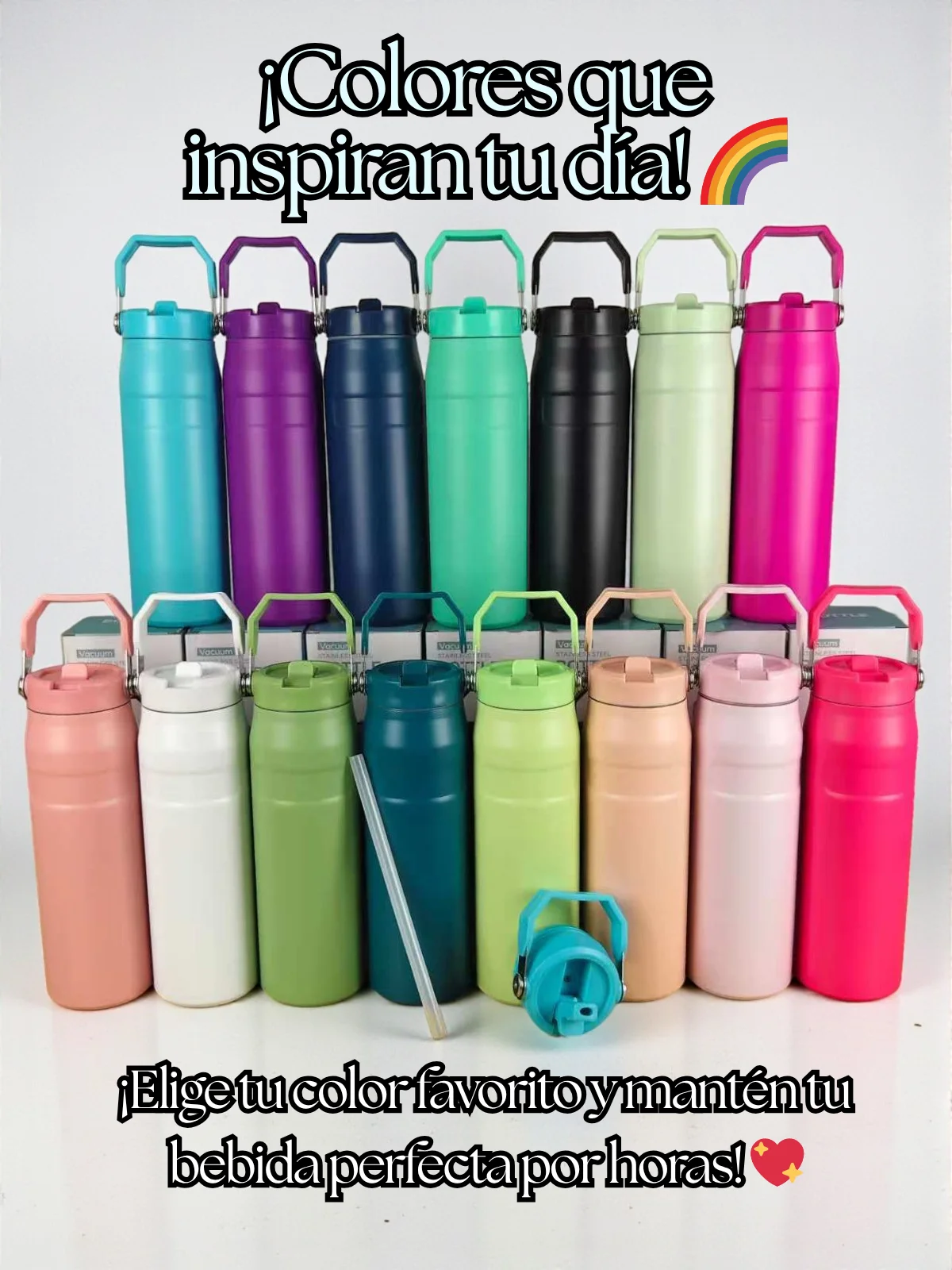 ترمس من الفولاذ المقاوم للصدأ 304 Fab-28 تصميم محكم 710 مل مع جدار عازل مزدوج |     مقبض مريح وفوهة قابلة للطي |     حافظ على المشروبات باردة أو ساخنة لساعات |     15 لونًا باستيل متوفرًا |     خالية من مادة Bpa #1