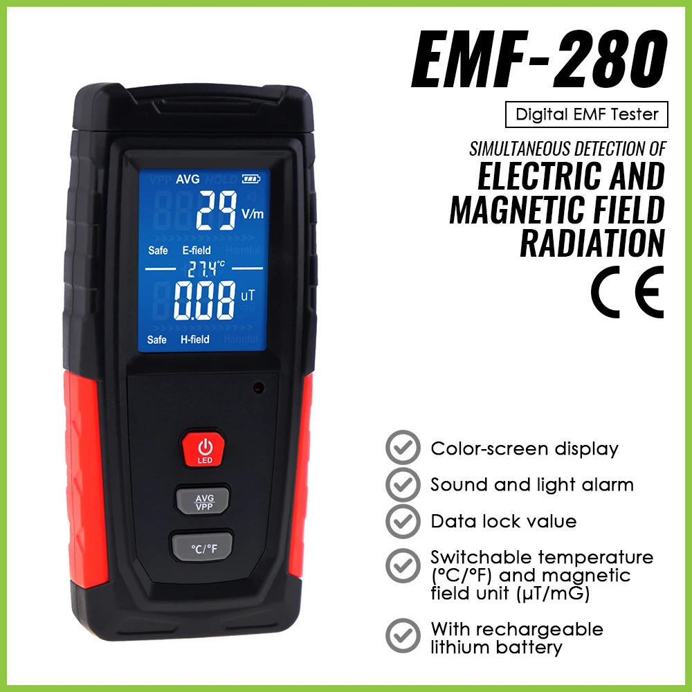 Digital Handheld EMF Electromagnetic Radiation Tester Colored Screen Display Rechargeable Battery for Mobile TV Refrigerator