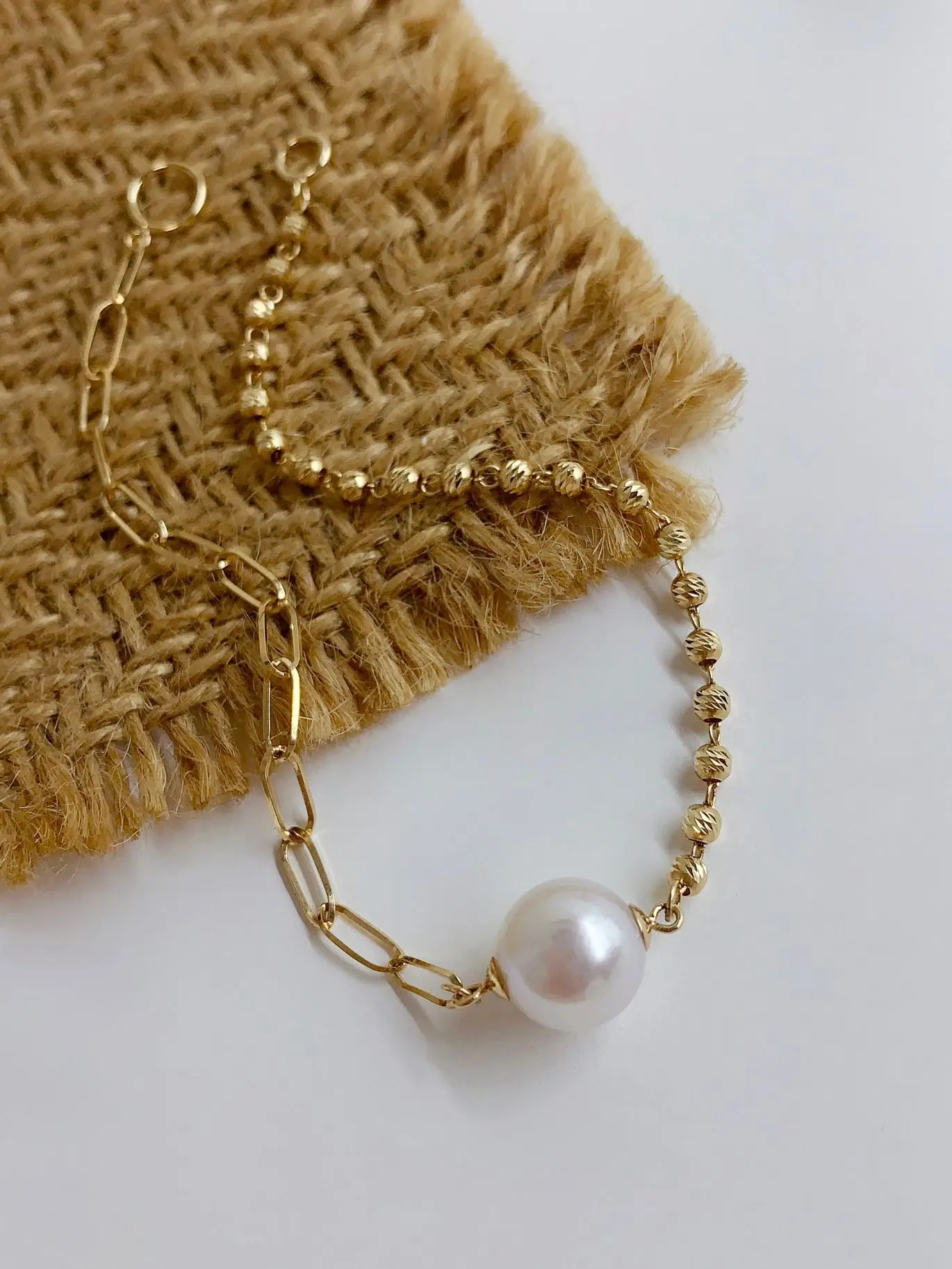 

MADALENA SARARA 18k Gold Women Bracelet With Freshwater Pearl Chain DIY Jewelry