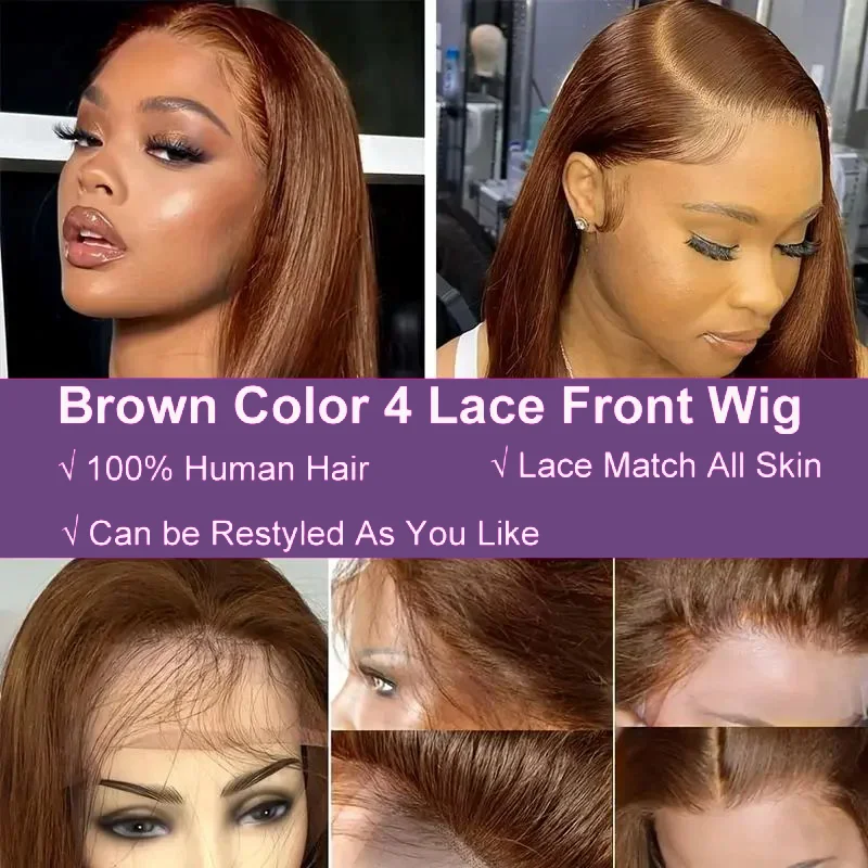 13x4 Lace Frontal Wig Short Bob Wig Chocolate Brown #4 Transparent Lace Front Wigs Pre Plucked Human Hair Wigs Straight Bob Wig