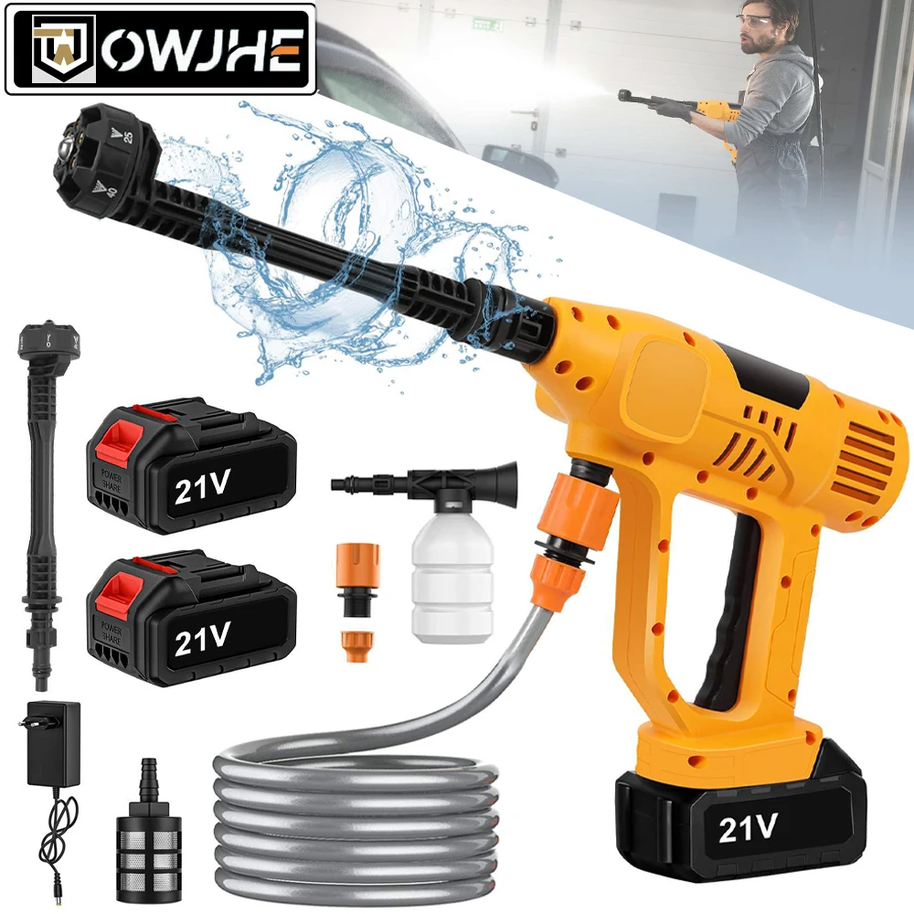 OWJHE-65Bar Idropulitrice elettrica ad alta pressione con display touch screen 500W 6In1 Ugello Pistola ad acqua per lavaggio auto 10 marce 21V Rondella per auto