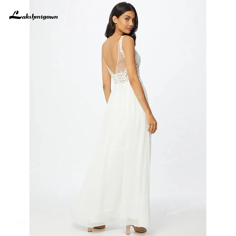 Vestido de novia bohemio con escote en V, tirantes finos, espalda abierta, Apliques de encaje, línea A, gasa, para barrer