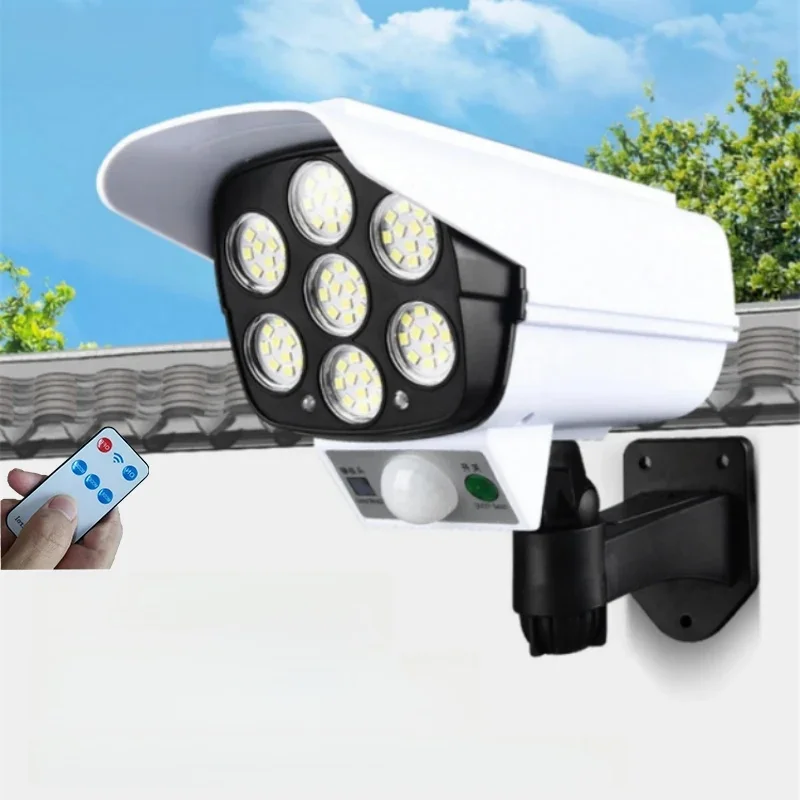 Solar Lights  Outdoor With Motion Sensor Remote Controller FloodLights Wireless Dummy Decoy Fake Security Camera for Garden