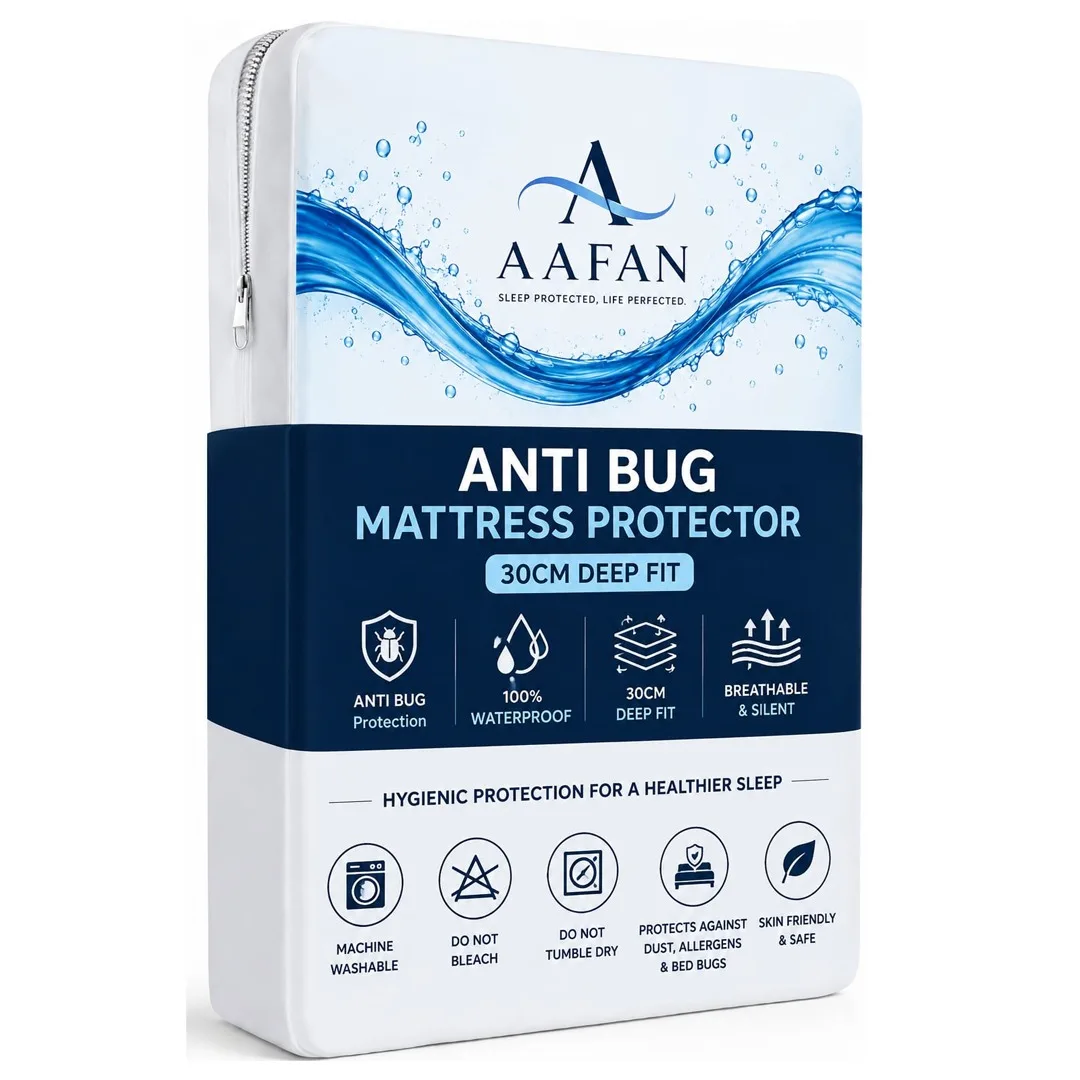 Deep Pocket Waterproof Mattress Protector Anti Bed Bug Dust Mite Proof Breathable Zipper Mattress Cover 30cm Fit
