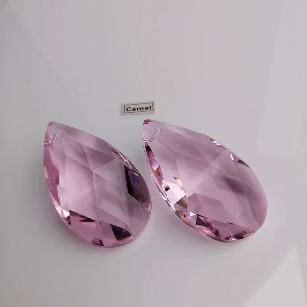 Camal 2PCS 50mm Pink K9 Crystal Teardrop Faceted Chandelier Pendant Prisms Hanging Parts Ornament Fengshui Xmas Craft SunCatcher